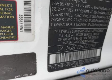 2017 Land Rover Range Rover Sport 3.0L V6 Supercharged Se z USA, uszkodzony, nr VIN SALWG2FV3HA677997